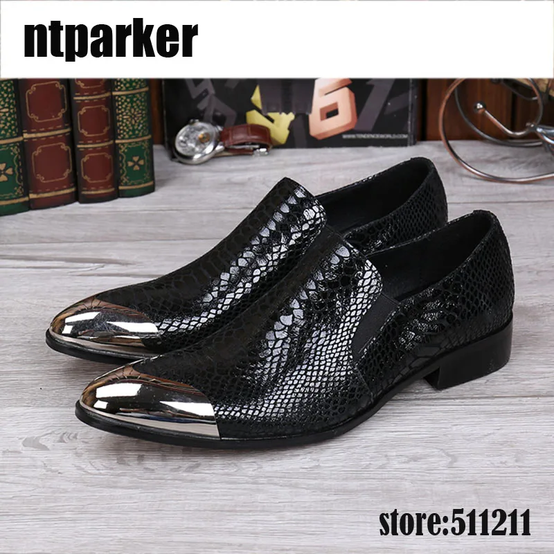 

2020 New Hot Men's Black Leather Shoes Front Metal Cap Men's Dress Shoes Designer's Shoes Men Business, EU38-46!