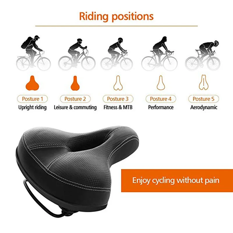 High Quality Bicycle Cycling Big Bum Saddle Seat Road MTB Bike Wide Soft Pad Comfort Cushion Thicken