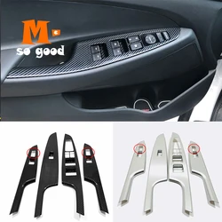 For Hyundai Tucson ABS Matte/Carbon Car Armrest Window Glass Lift Switch Button Trim Cover 2015 2016 2017 2018 2019 Accessories