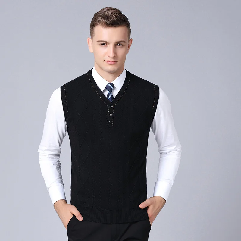 Cotton Sweater Sleeveless Cardigan Homme Vest Male V-Neck Fashion Smart Casual men Classic style Keep Warm Pocket