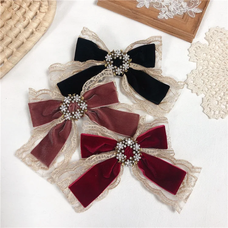 

Women Elegant Fashion lace Bowknot Hair Clip Headdress Denim bow Simplicity Spring Clip Hairpin Headwear Hari Accessories