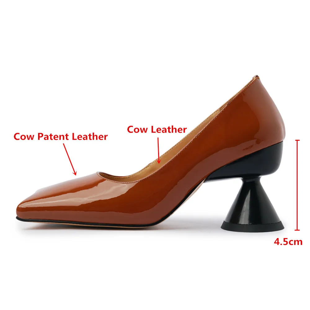 MILI-MIYA Special Design Pumps High Quality Patent Leather Black Shallow Comfortable Block Strange Shaped Heel Handmade Shoes