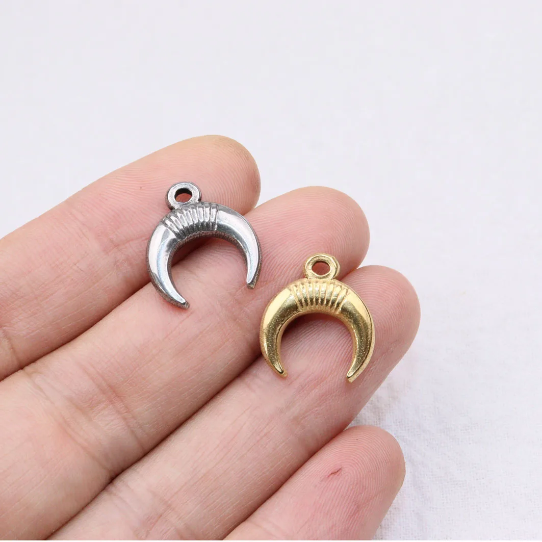 5pcs 15mm Wholesale Stainless Steel High Quality Ox Horn Charms Pendant DIY Necklace Earrings Bracelets Unfading 2 Colors