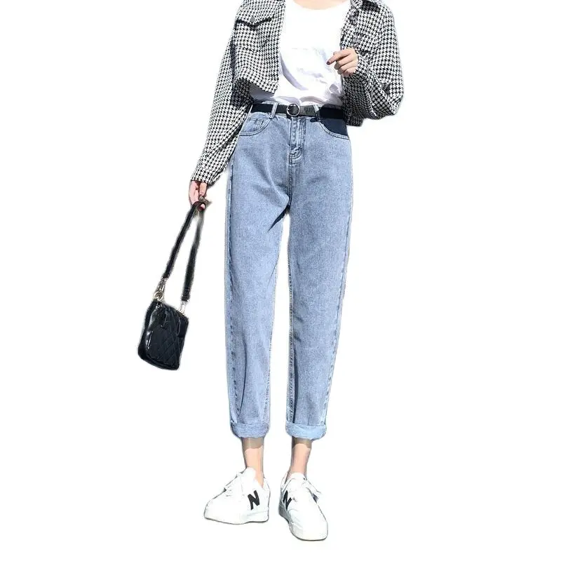 Korean Jeans Woman High Waist Wide Pants Boyfriend Loose Straight Blue Gray Black Streetwear Mom Jeans Cowboy Denim Trousers