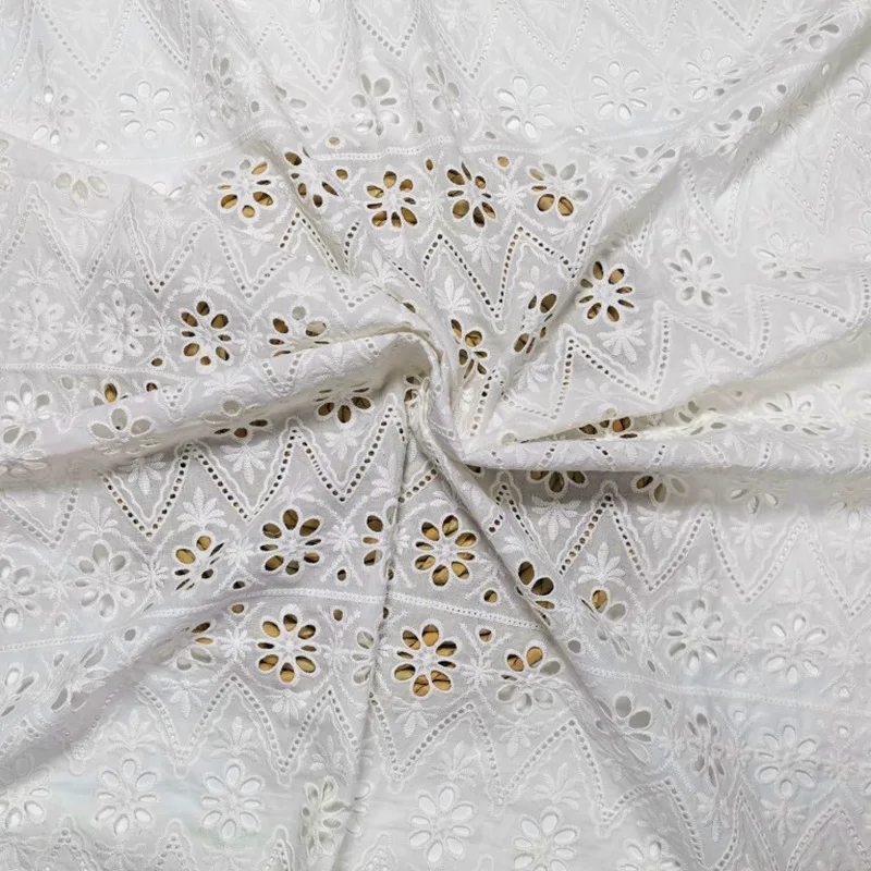 Broderie Anglaise Hollow Eyelet Lace Embroidered Fabric Off White Cotton Lace Fabric for Dress,Blouse,by the Yard