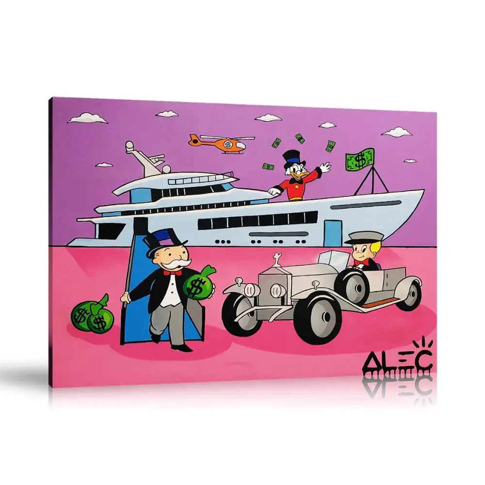 HD Print Alec Monopoly Oil Painting Home Decor Wall Art on Canvas Monopoly Gang with Yacht and Car Canvas Printings Room Decor