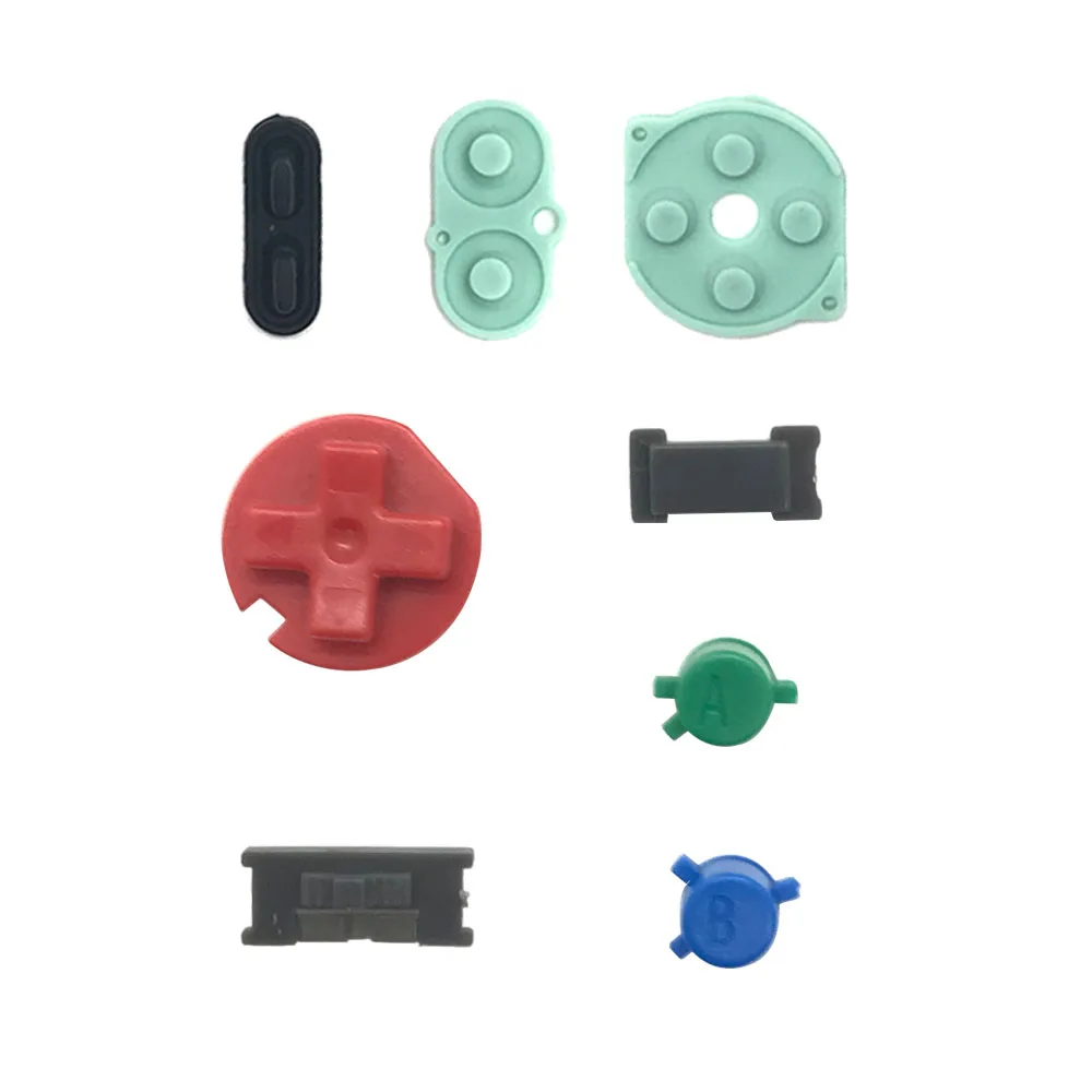 أزرار GBC جديدة مع وسادة توصيل من المطاط السيليكوني لأزرار Gameboy لون A B D-Pad لوحات مفاتيح زر التشغيل/الإيقاف مع وسادة