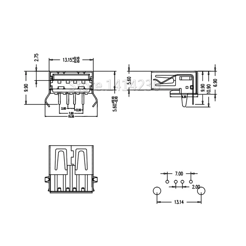 10Pcs USB Type A Standard Port Female Solder Jacks Connector PCB Socket USB-A type 90 Degrees Rimless