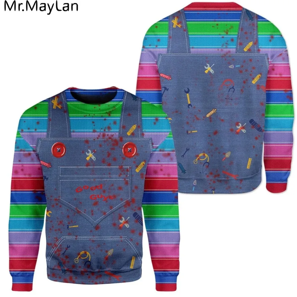 Hipster Bộ Phim Kinh Dị Chucky In 3D Áo Khoác Nam Hoodie Nam/Nữ Unisex Cosplay Áo Nỉ Bé Trai/Bé Gái Dạo Phố trang Phục