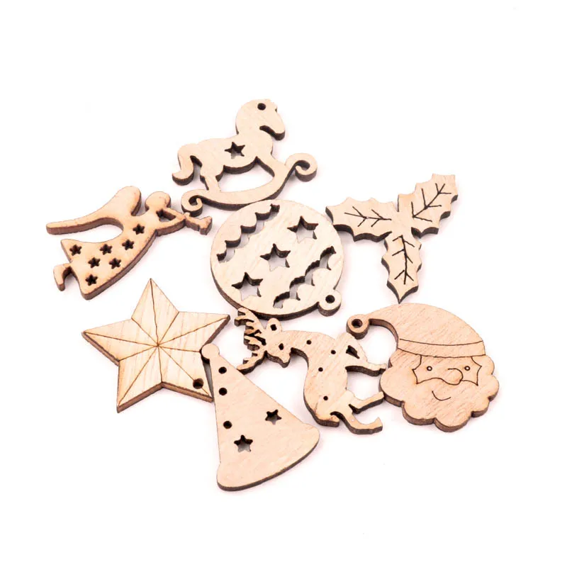 30mm 40pcs Wooden Christmas Series Pattern Scrapbooking Craft DIY Embellishment for Handmade Sewing Home Decoration MZ428