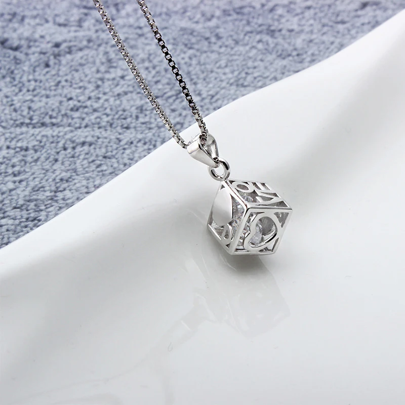 New Fashion 925 Sterling Silver Magic Cube Zircon Pendant Necklace Elegant Rhinestone Square Drop Necklace Women Jewelry Gift