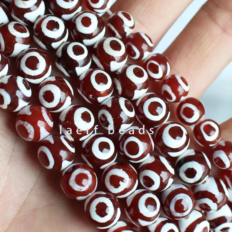 6 8 10 12 14mm  3 eyes Red black brown Green DZI beads Tibet Round Agate stone spacer beads DIY Loose Beads 15\