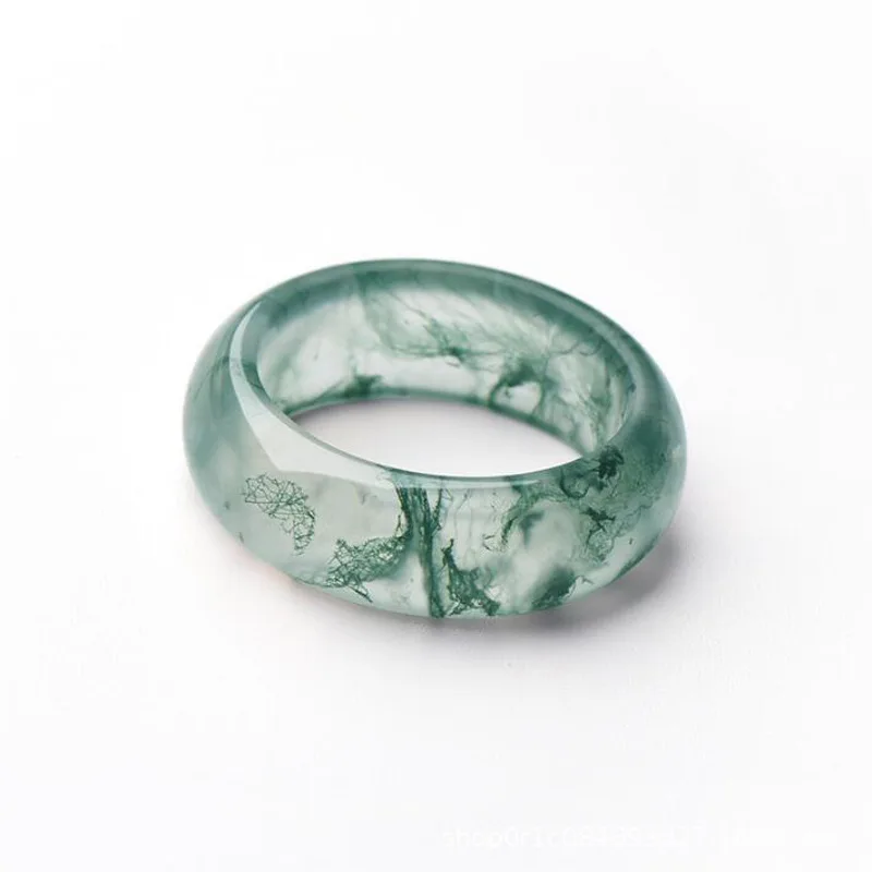 Natural Original Ecological Pattern Water Grass Moss Agate Chalcedony Lovers Stone Real Jade Ring Jewelry Accessories