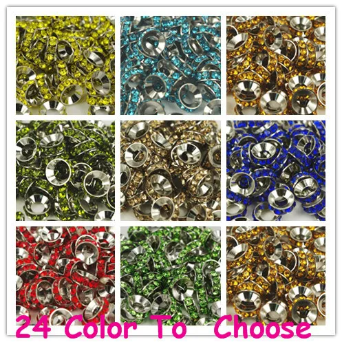 

DHL Free 10mm Mixed 9 Color Eahr54one Crystal Rondelle Spacer Beads Lot,Rhodium Plated European Beads