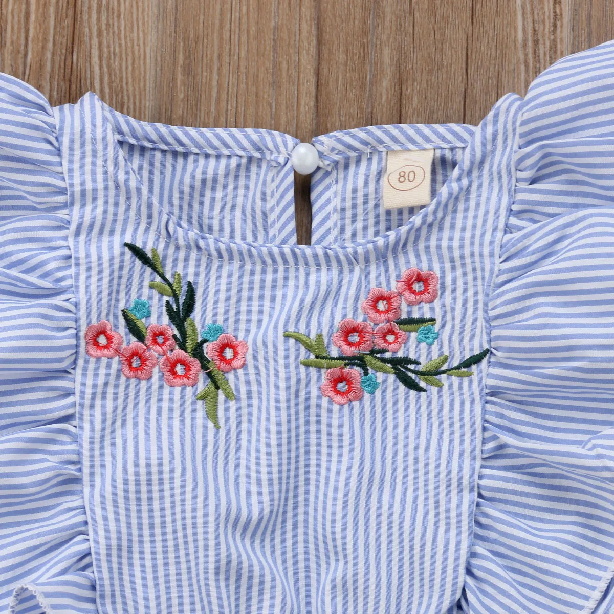 Peuter Kids Baby Meisje Bloem Streep Ruche Romper Jumpsuit Outfits Kleding