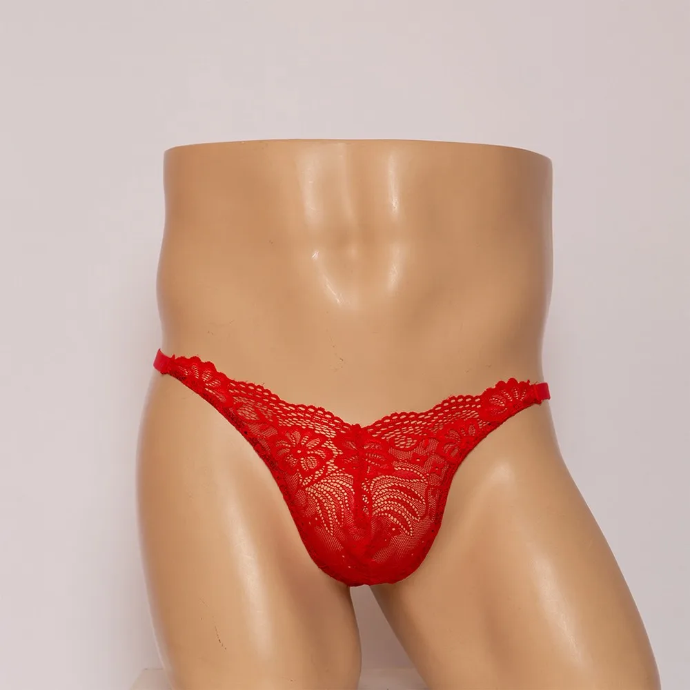 Sexy Sissy Lace Cuecas para Homens, Lingerie Low Rise, G-String Transparente, T-Back, Calcinha Oca, Roupa Interior Respirável, Bolsa Bugle
