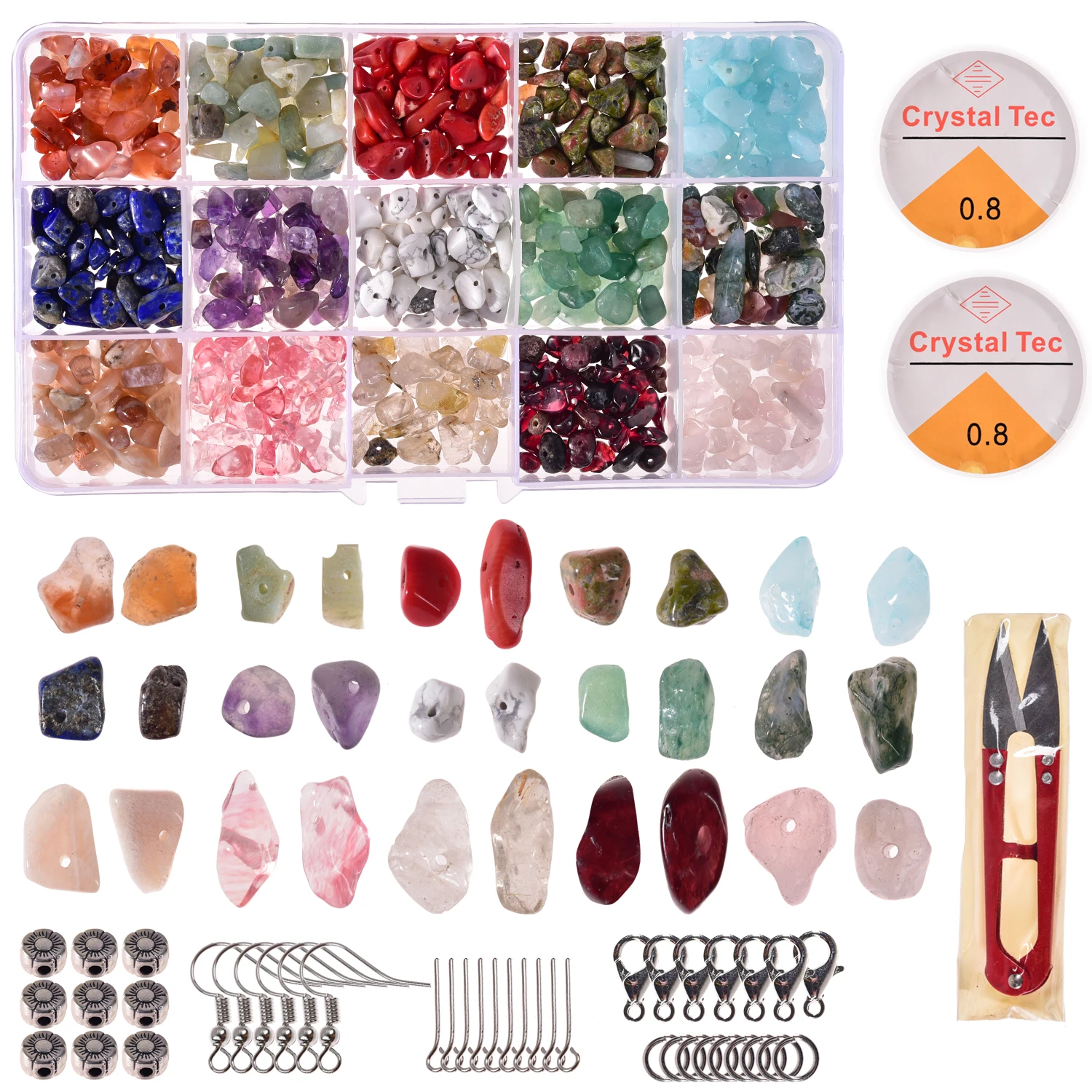 

SET-017 Irregular Chips Stone Beads Natural Gemstone Beads Kit with Spacer Seed Beads Lobster Clasps Elastic for DIY Necklace