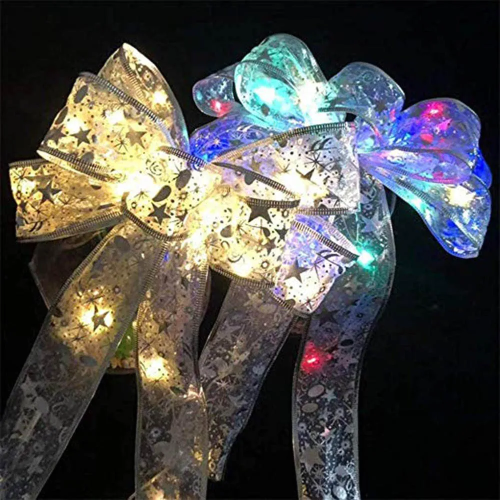 4M 40 LED Battery Operated Fairy String Lights Ribbon Christmas Lights Party Xmas Tree Decoration Gift Packing Ribbon Bow Lights