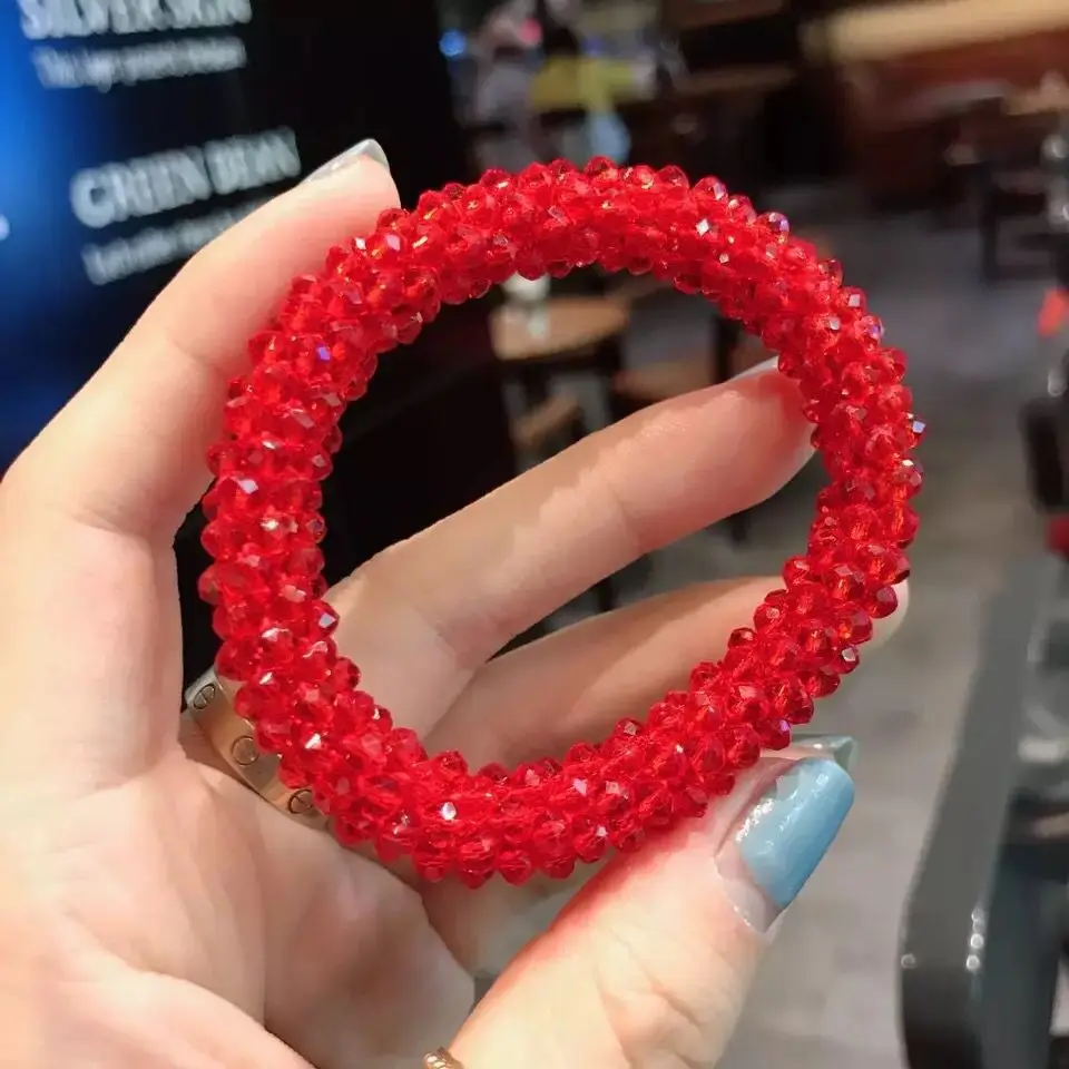 Girls Crystal Beads Hair Rope Beauty High Elastic Hair Bands For Women Hair Jewellery Handmade Pearl Scrunchy Hair Accessories