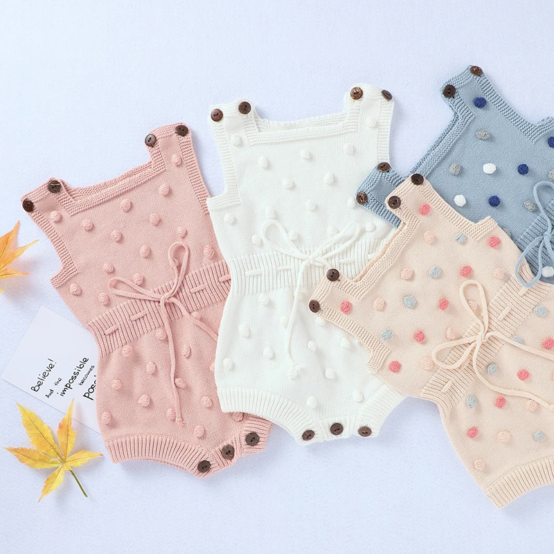 

Infant Baby Clothes Newborn Knitted Clothes Spring Autumn Toddler Baby Girl Rompers Pompom Baby Girl Boys Jumpsuit Overall