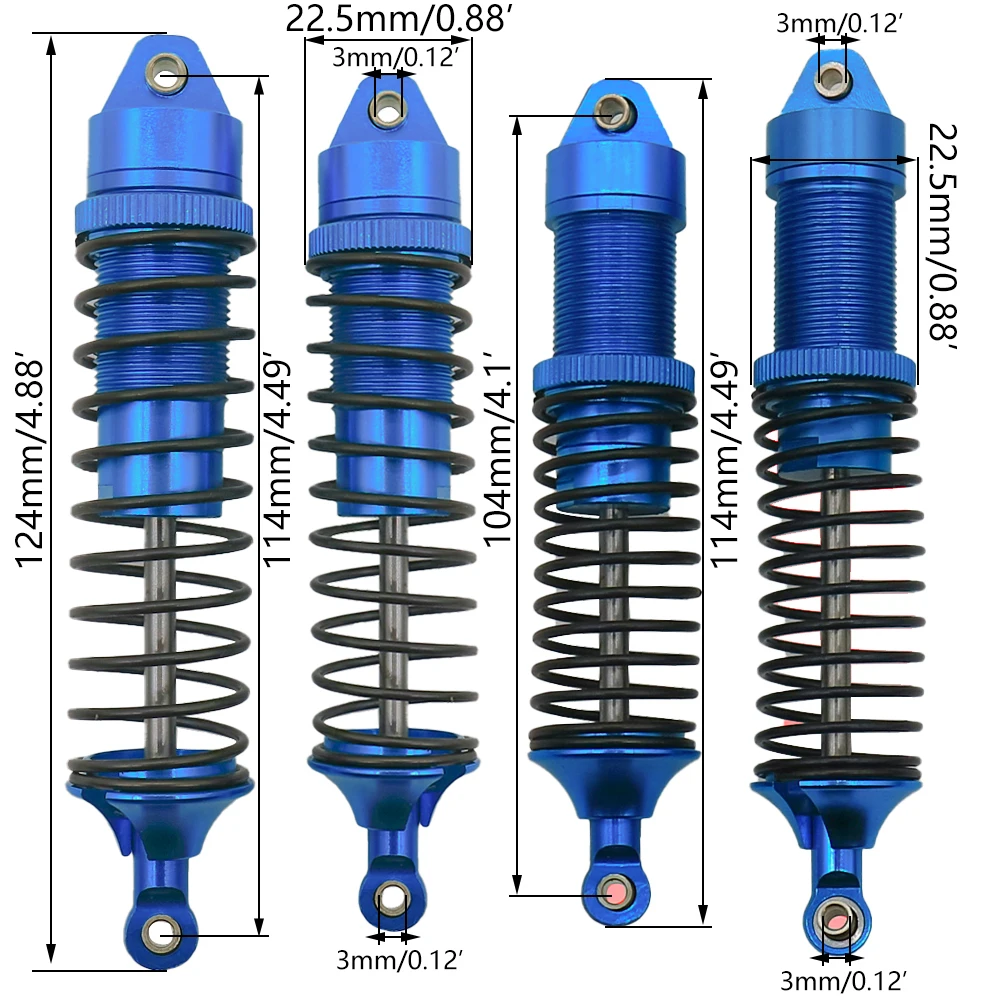 4 pcs/set full alloy front/rear damper shock absorber for 1/10 ARRMA 3s&Mega550 Senton Granite Big Rock Typhon AR330550 AR330551