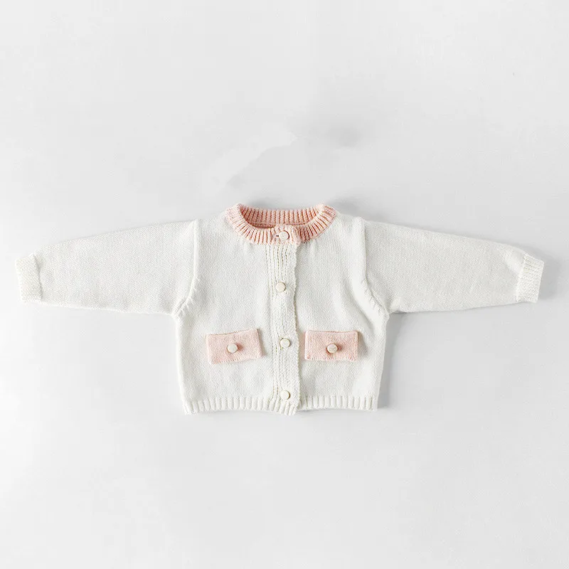 

Infant Pink Baby Pocket Knitted Coat Autumn Sweater Jacket Cardigan Wool Romper 3 6 9 12 18 24 Month Baby Toddler Clothes 204036