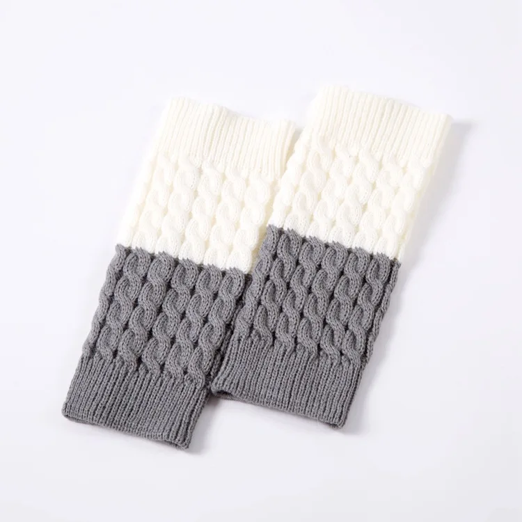 Calentador de piernas de punto para mujer, guantes de rodilla, Parche de bloque de Color retorcido, Invierno