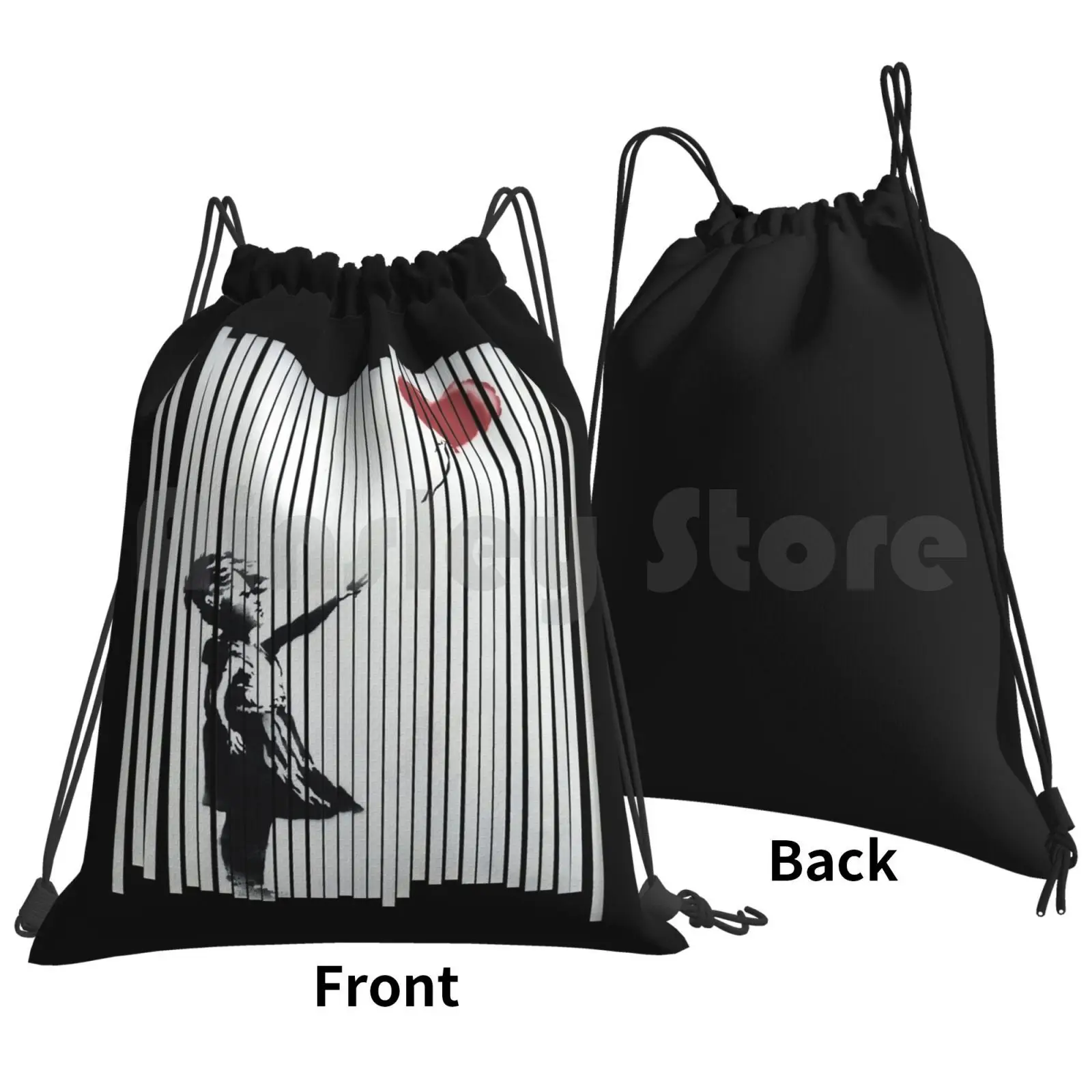 Hey! I Fixed It! Banksy Shredded Balloon Girl Backpack Drawstring Bags Gym Bag Waterproof Hey I Fixed It Banksy Shredded