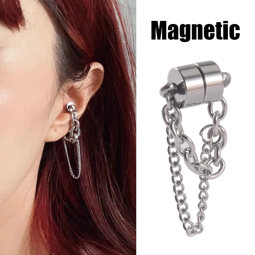 1Pair Magnetic Fake Ear Cuff Nose Ring Septum Stainless Steel Magnet Link Earring No Need Piercing Fashion Body Jewelry