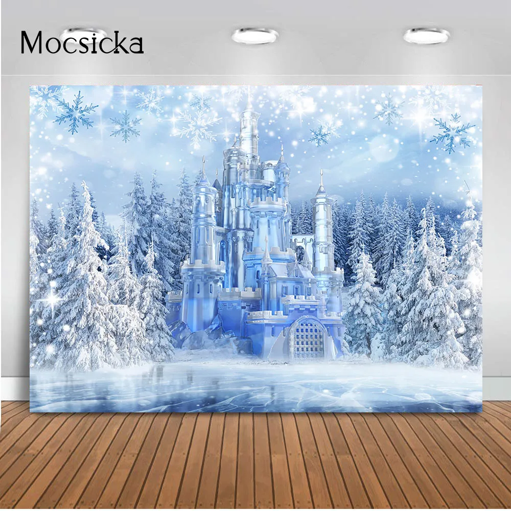 

Winter Castle Portrait Backdrop for Photography White Snow Forest Photo Booth Background Props Shining Dots Photocall Photo Prop