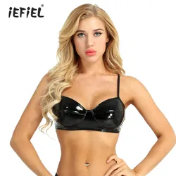 Damskie wyglądające na mokre Faux Leather Brassiere bielizna bielizna bez podkładki bez drutu Bralette modny biustonosz topy festiwale muzyczne Clubwear