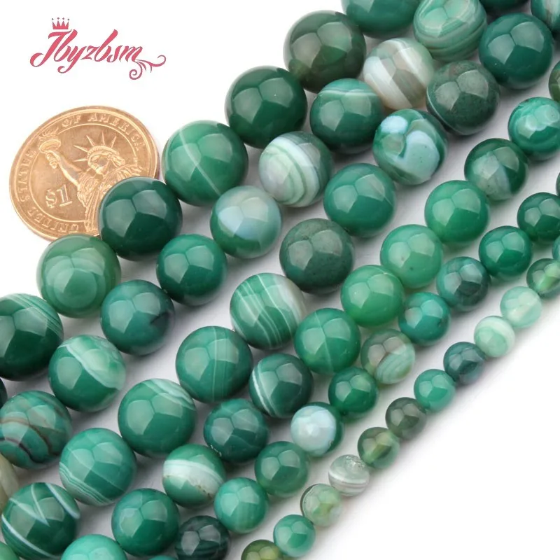 Natural Stripe Agates Smooth Green Round Bead Ball 6/8/10/12mm Stone Beads For DIY Necklace Bracelets Jewelry Making Strand 15\