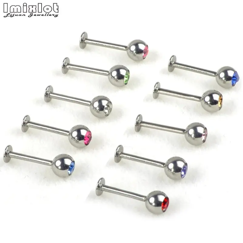 20Pcs 16G Labret Tragus Cartilage Earring Punk Crystal Ball Tragus Lip Ring Monroe Ear Cartilage Earring Piercing Body Jewelry