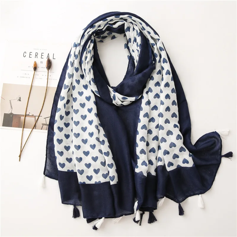 Women Fashion Love Heart Tassel Viscose Shawl Scarf Lady High Quality Wrap Warm Pashmina Stole Bufandas Muslim Hijab 180*90Cm