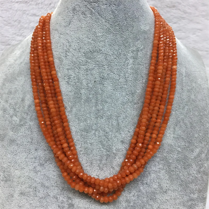 Pretty Orange Chain Necklace for Women Natural Faceted Rubys Jade Stone Beads Choker Collares 3*4mm Abacus Gift Jewelry