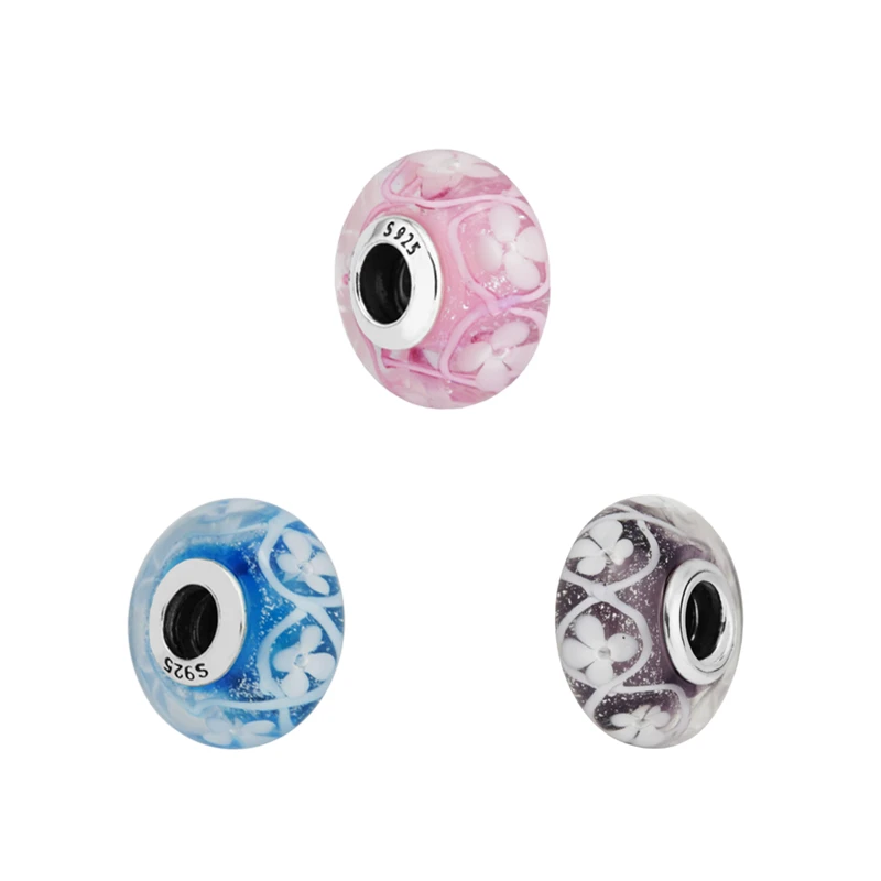 

Colorful Field of Flowers Glass Charm Silver Beads For Jewelry Making Fits European Bracelets Sterling Silver Jewelry Woman DIY