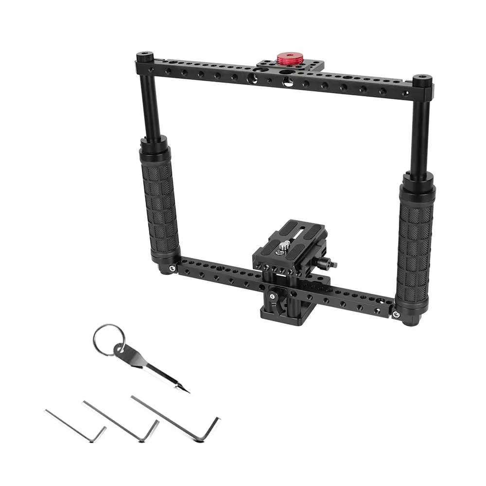 HDRiG C70 Kurungan Kamera Dslr Frame Penuh Genggam Dapat Disesuaikan dengan Pelat Dudukan Tripod untuk Canon Sony Nikon Panasonic Fujifilm