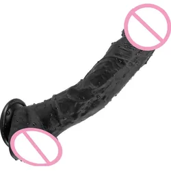 9.25 Inch Black Stick Silica Gel Massager Dildo Big Suction Cup Waterproof Sex Toys for Women Masturbation Silicone Anal Dildo