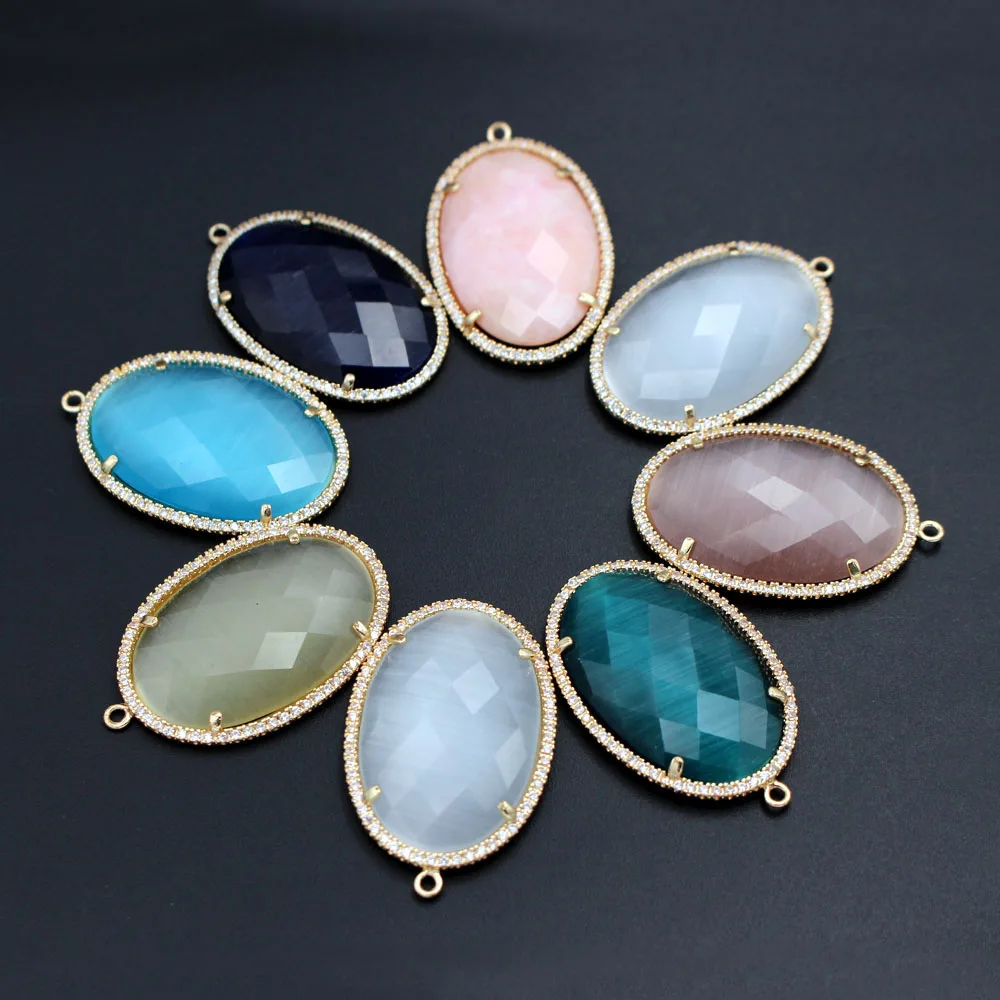 

10pcs Faceted Color Cats Eye Stone Pendant Oval CZ Charms For DIY Pendants & Earrings Supplies Jewelry Accessories