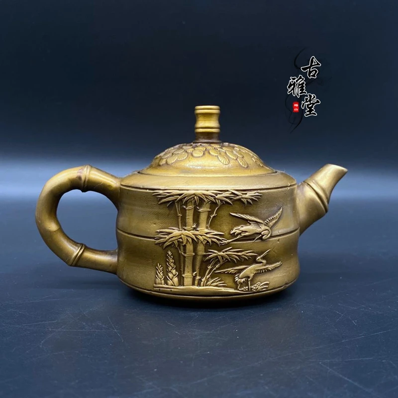 Antique Brass Kettle Teapot Breeze Bamboo Fragrant Crane Copper Kettle, collection,Free shipping