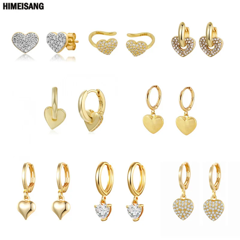 CRMYA Gold Silver Filled Heart Hoop Earrings CZ Zircon Long Chain Stud Earings for Women Girls Jewelry Wholesale Aretes