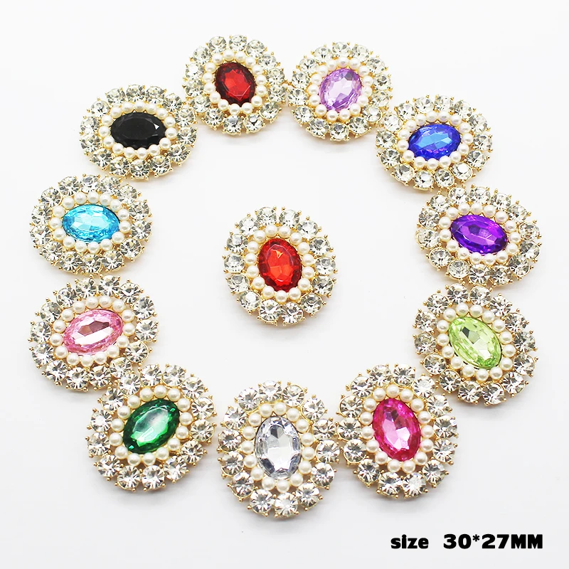 5pcs/Lot 30*27MM Acrylic Rhinestone for Needlework for Accessories Diy Manualidades Decorative Alloy Button for Clothing