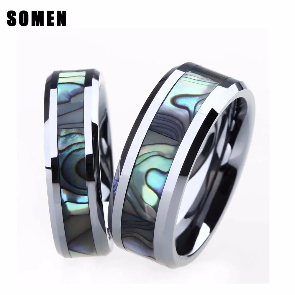 Niektóre 6mm 8mm pierścionek dla pary pierścionek wolframowy luksusowy Abalone Shell ślubny pierścionek zaręczynowy biżuteria kochanka aliancja anel boho