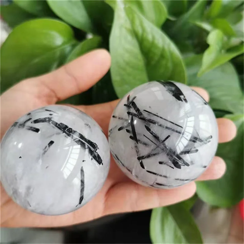 

Natural polished quartz ball black tourmaline rock crystals sphere healing stones for gift