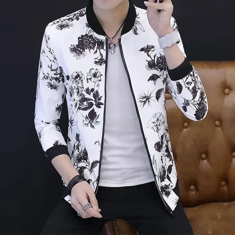 

Men's Nice Casual Jacket Men Spring Autumn Trend Handsome Coat Slim Printing Clothes 711