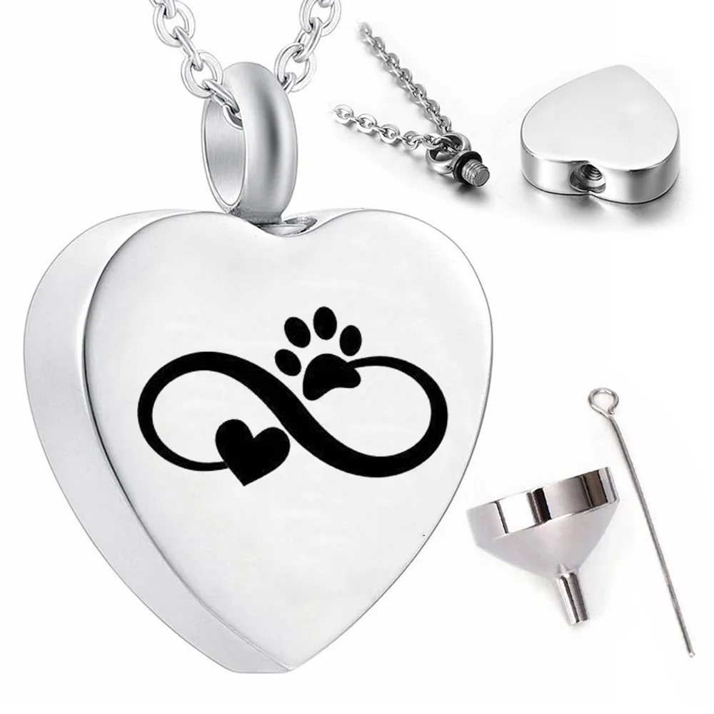 cremation jewelry Heart pet dog paw pendant necklace souvenir urn  keepsake gift