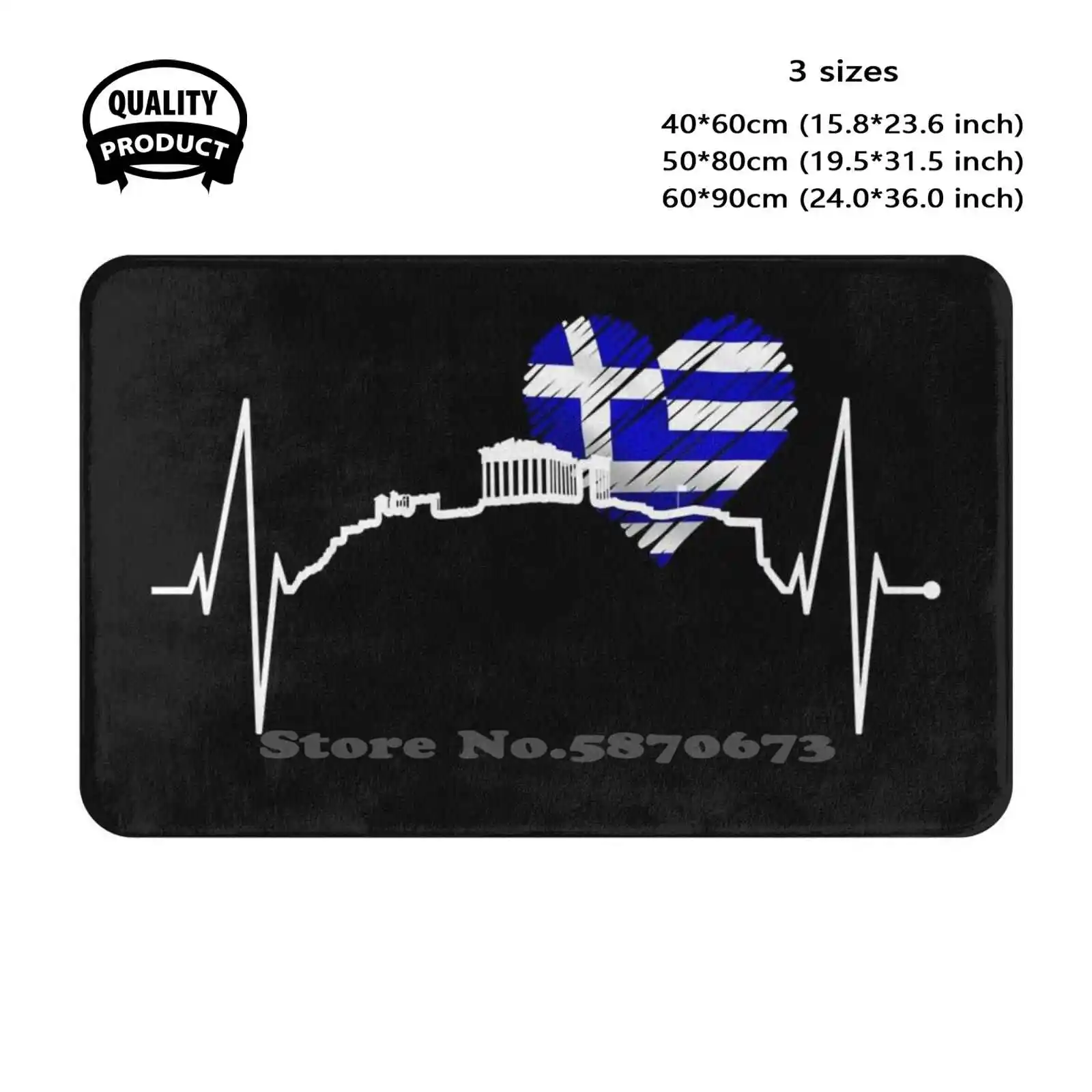 Athens Skyline Heartbeat Heart Love Ancient Greek Flag Acropolis - Greek Gift For Greece Lovers Soft Cushion Home Carpet Door