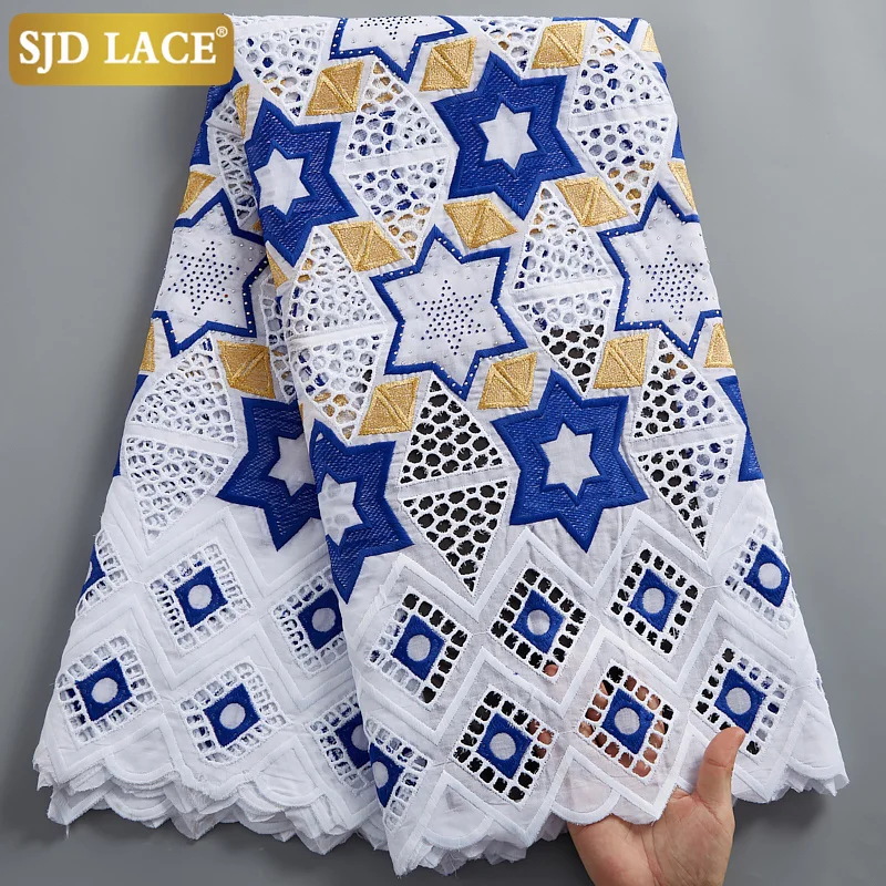 SJD LACE National Style African Lace Fabric With Beautiful Star Pattern Embroidery 100%Cotton Swiss Voile Dubai Style Lace A2447