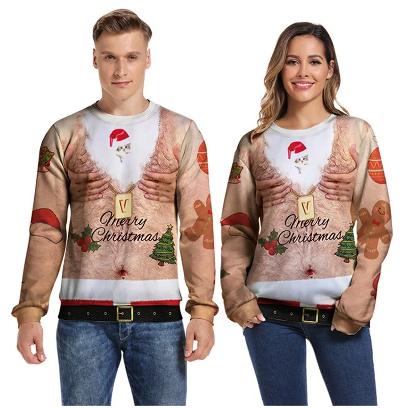 Ugly Christmas-suéter de manga larga para hombre y mujer, jersey de cuello redondo, Tops con capucha, ropa con estampado 3D, 2020