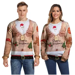 Pull de noël à manches longues pour homme et femme, vêtement à capuche, col ras du cou, impression 3D, 2020